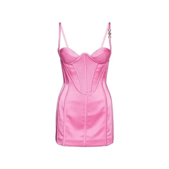 NWT Versace Runway 2022 Medusa Corset Satin Midi Dress Pink IT 42/ US 6 - Picture 3 of 15